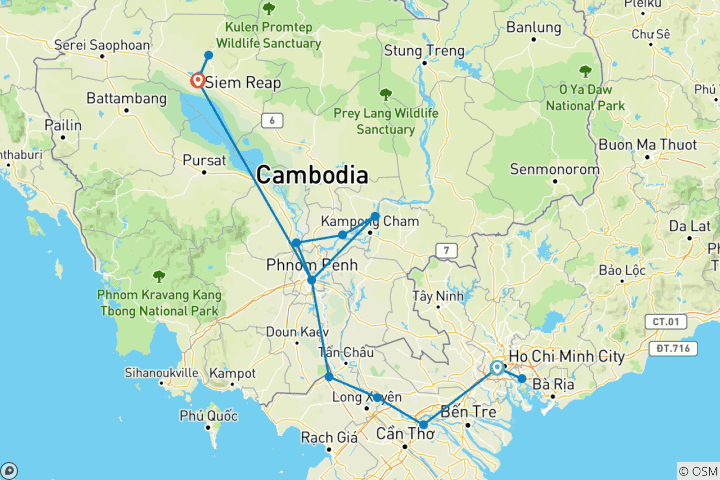 Map of Fascinating Vietnam, Cambodia & the Mekong River (Northbound)