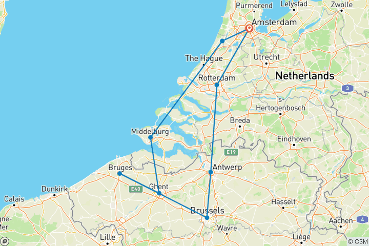 Carte du circuit Active & Discovery en Hollande et en Belgique 2027