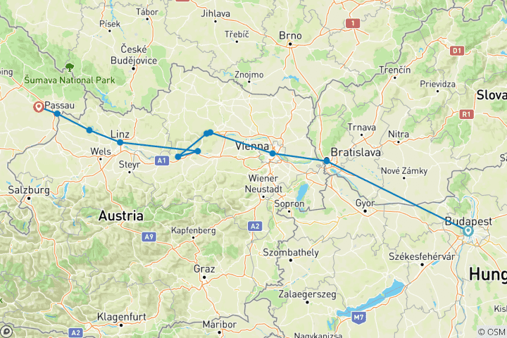 Kaart van Donau Dromen voor Wijnliefhebbers (Westbound)