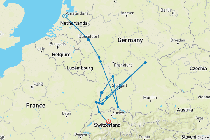 Map of Active & Discovery on the Rhine with 2 Nights in Lucerne (Southbound)