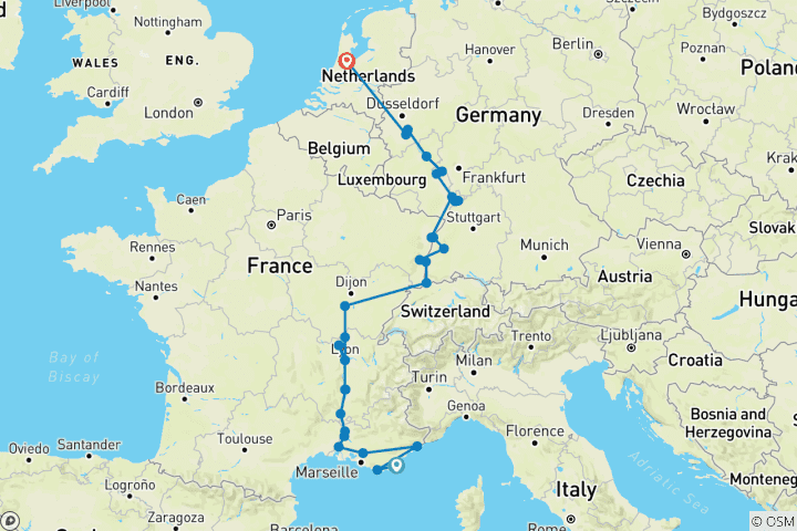 Map of Rhine & Rhône Revealed for Wine Lovers with 2 Nights in French Riviera (Northbound) 2027
