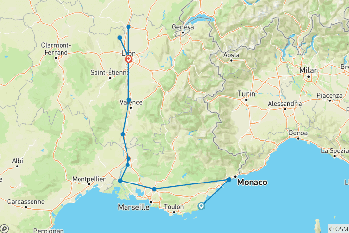 Map of Burgundy & Provence with 2 Nights in French Riviera for Wine Lovers (Northbound) 2027