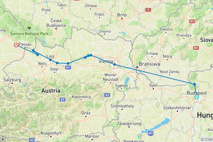 Kaart van Actief & Ontdekken op de Donau (westwaarts) 2027