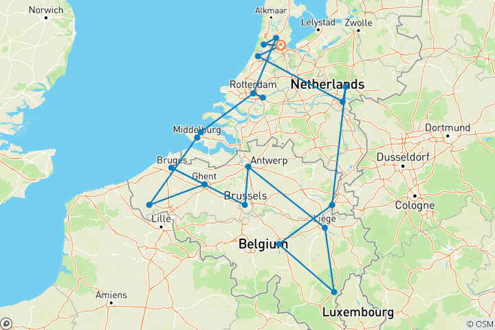 Carte du circuit Grande croisière Hollande & Belgique 2027