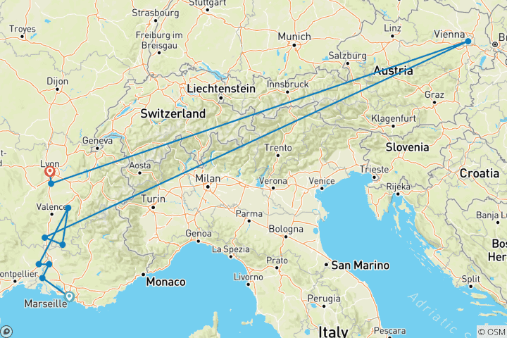 Carte du circuit Bourgogne et Provence pour les amateurs de jazz (vers le nord) 2027