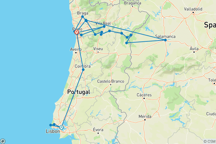 Kaart van Vida Portugal: Wijngaarden en dorpen langs de Douro met 3 nachten in Lissabon 2027