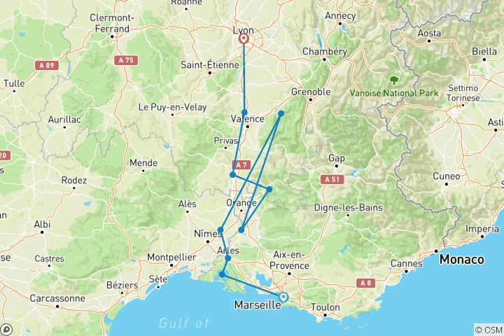 Carte du circuit Actif & Découverte sur le Rhône (vers le nord) 2027