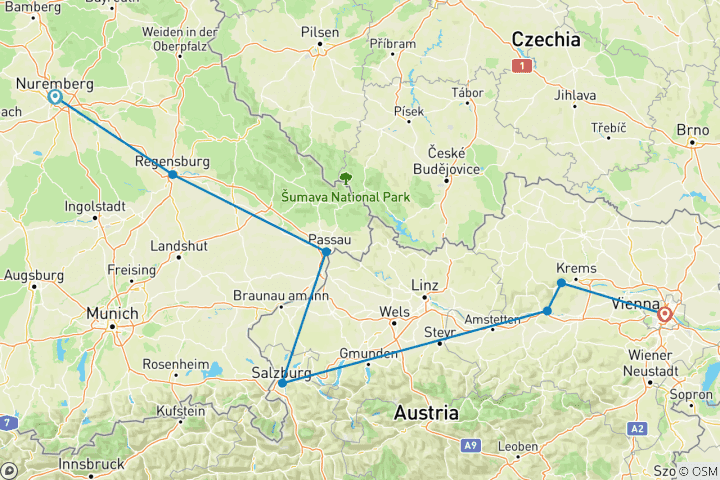 Carte du circuit Noël sur le Danube (vers l'est) 2027