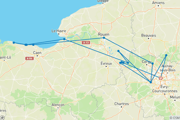 Carte du circuit De Paris à la Normandie 2027