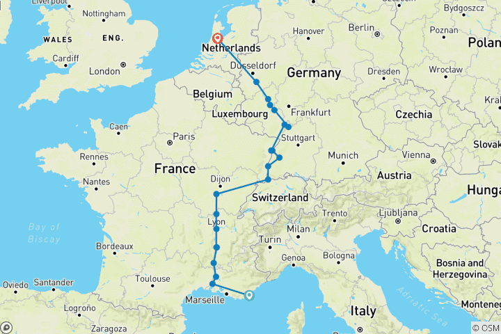 Mapa de Rin y Ródano Revelados con 2 noches en la Costa Azul (en dirección norte) 2027