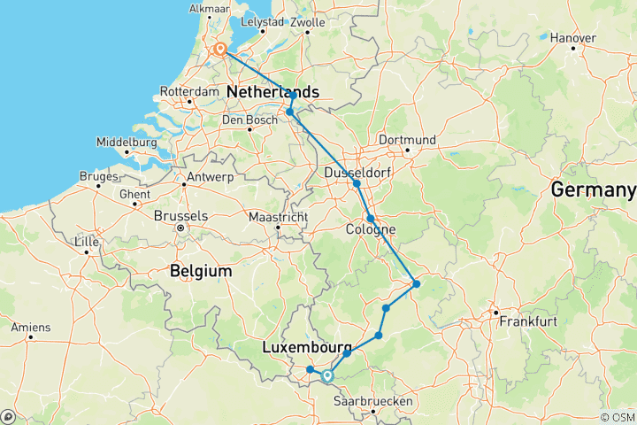 Carte du circuit Le Rhin et la Moselle : canaux, vignobles et châteaux 2027