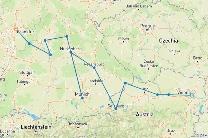 Map of Christmastime from Vienna to Frankfurt 2027