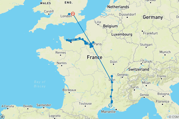 Map of A Culinary Experience in Grand France with 3 Nights in London (Northbound) 2027
