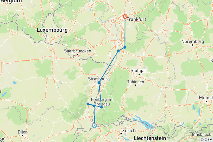 Karte von Weihnachten im Elsass & Deutschland Richtung Norden
