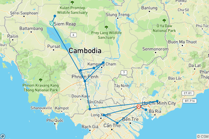 Mapa de Fascinante Vietnam, Camboya y el río Mekong - en dirección sur