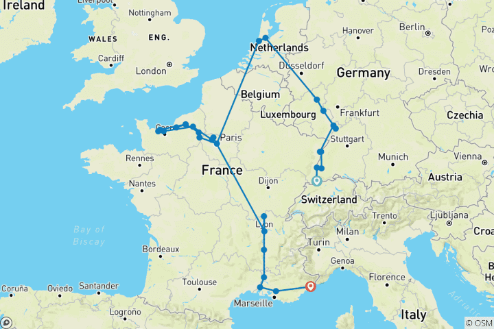 Carte du circuit Chef-d'œuvre européen : Le Rhin, la Seine et le Rhône dévoilés avec 2 nuits sur la Côte d'Azur 2027