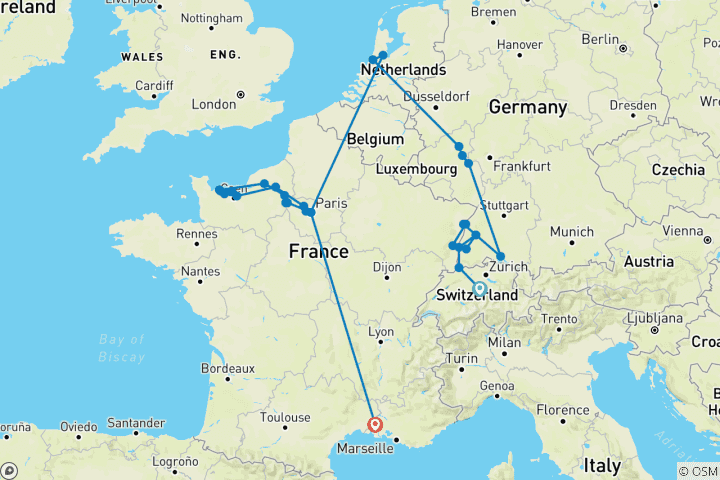 Map of European Masterpiece: the Rhine, Seine and Rhône Revealed with 2 Nights in Lucerne 2027