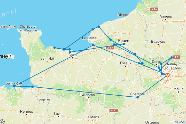 Carte du circuit Séjour « Activités et Découverte » sur la Seine avec 2 nuits à Saint-Malo (visite du Mont-Saint-Michel) 2027