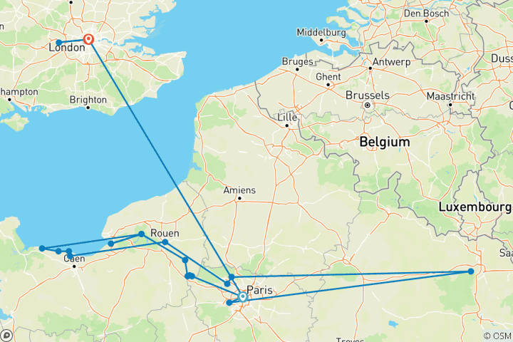 Map of Paris to Normandy with 3 Nights in London 2027