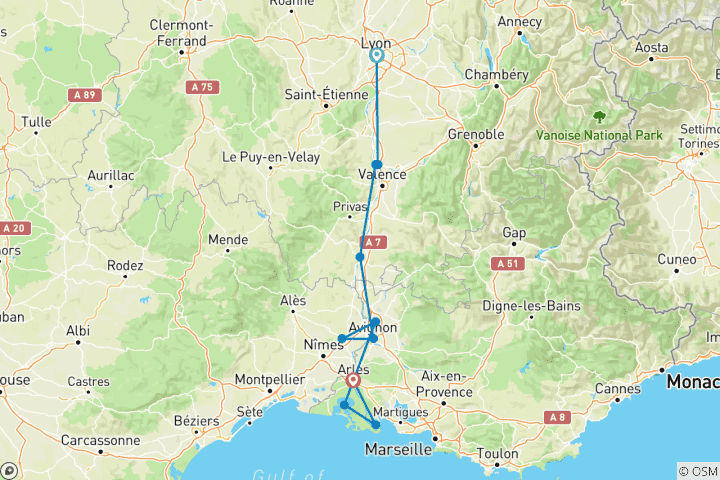 Karte von Aktiv & Entdeckungen auf der Rhône (Richtung Süden)