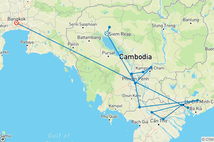Map of Fascinating Vietnam, Cambodia & the Mekong River with Bangkok (Southbound)