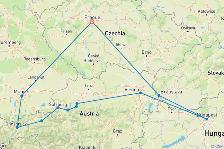 Karte von Große Hauptstädte & Alpenw&er 9 Tage