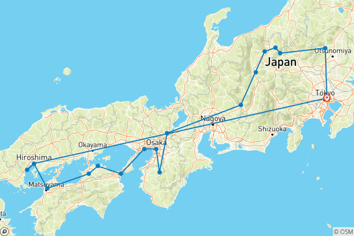 Kaart van Reis door het hart en de ziel van Japan - 11 dagen