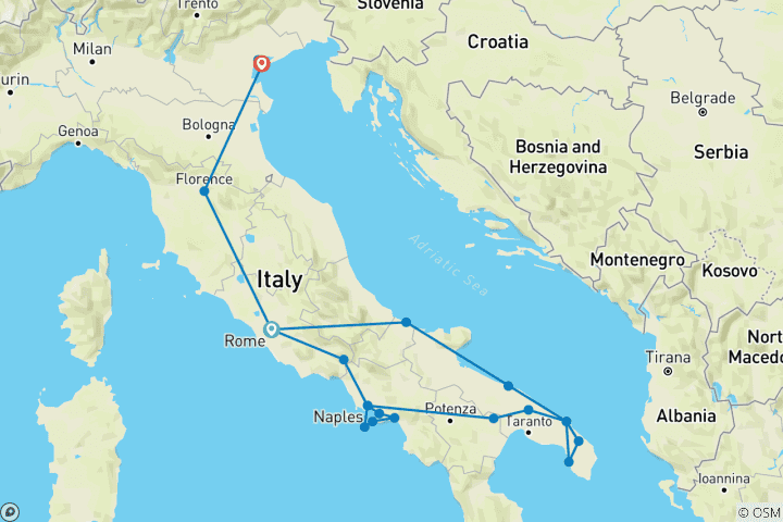 Kaart van Italië's Tijdloze Schatten Tour - 11 dagen