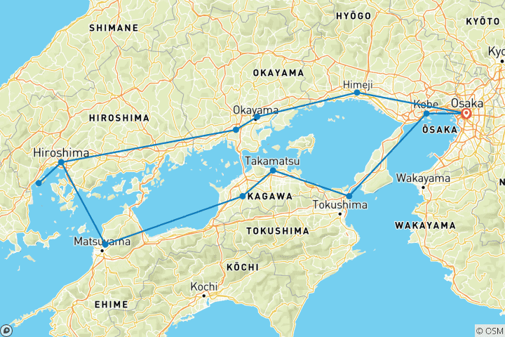 Kaart van Betoverende kastelen en serene heiligdommen in Japan - 6 dagen