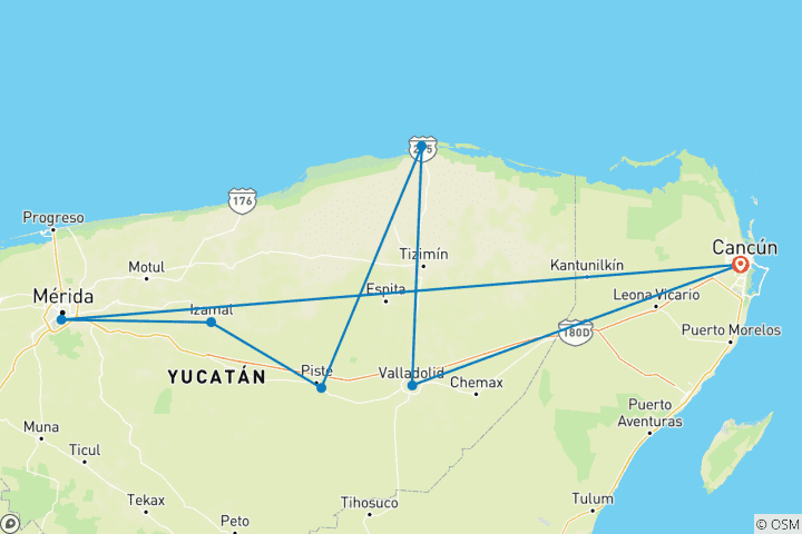 Carte du circuit Merveilles du Yucatan et mystères mayas - 4 jours
