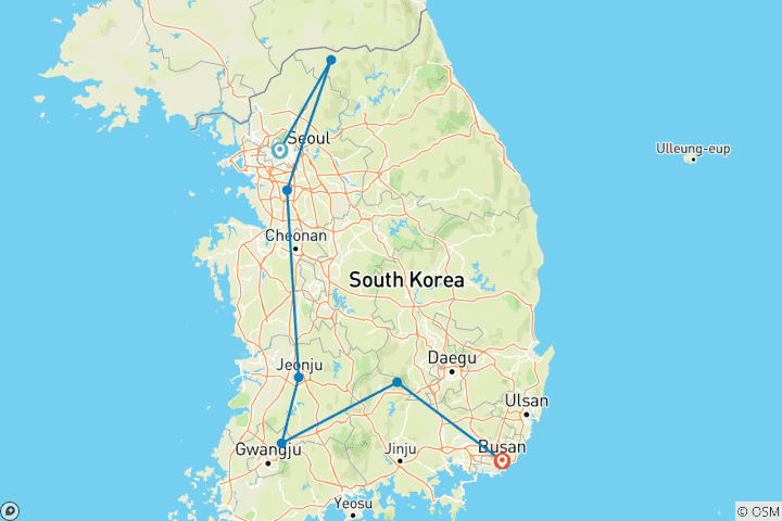 Kaart van Ontdek Korea Paleizen, DMZ en Tempels - 7 dagen
