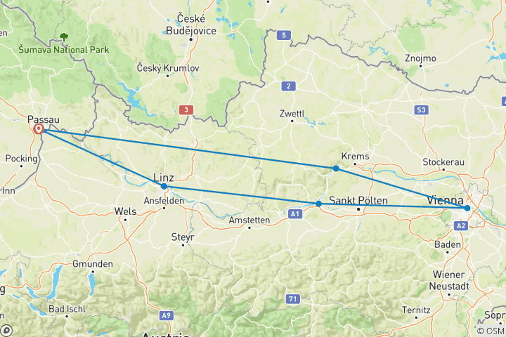 Mapa de Crucero corto por el Danubio 2026 (12 destinations)