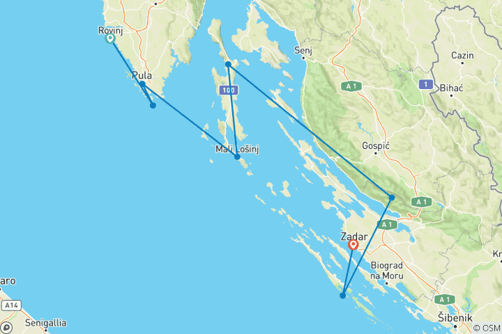 Carte du circuit RANDONNEES EN ISTRIE, KVARNER ET DALMATIE DU NORD