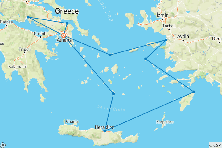 Carte du circuit ILES GRECQUES ICONIQUES ET PLUS Un voyage exclusif en Grèce par terre et par mer à bord du Celestyal Discovery