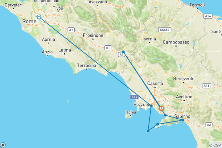 Mapa de Sorrento, Capri y Pompeya