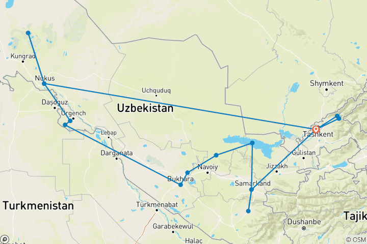 Kaart van Ontdekkingsreis naar Oezbekistan - privéreis