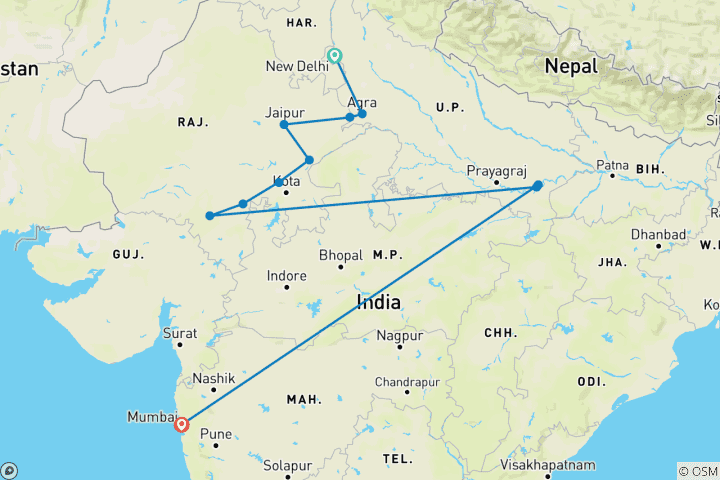 Map of Unforgettable India Trails By G Experiences