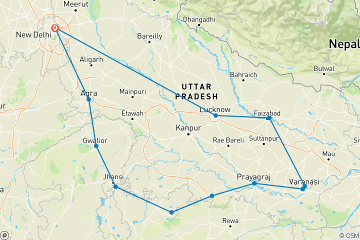 Carte du circuit Ayodhya et l'Inde du Nord : les sentiers du patrimoine par G Experiences