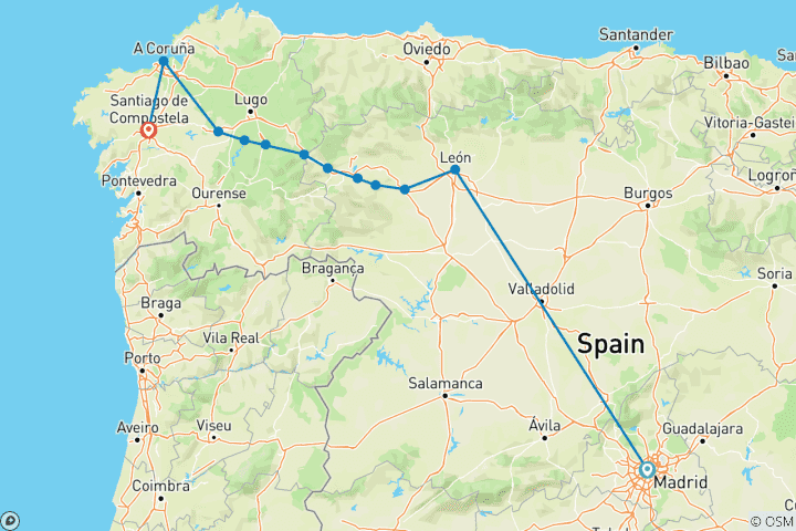 Map of Walking the Camino de Santiago (from Madrid to Santiago de Compostela)