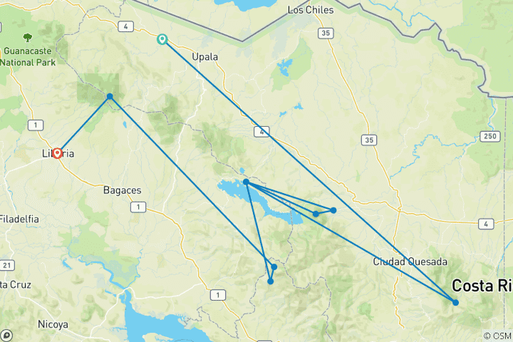 Carte du circuit Signature : Monteverde, Arenal et Guanacaste au Costa Rica