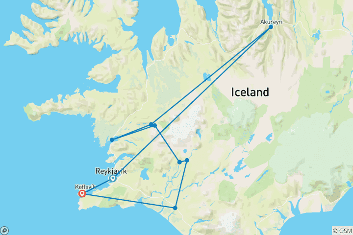 Carte du circuit Signature : Reykjavik, le cercle d'or et les fjords du nord de l'Islande