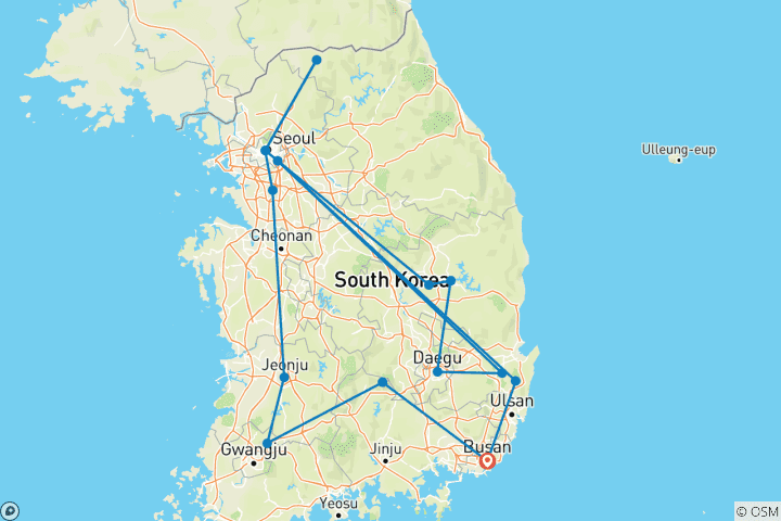 Karte von Koreanische Kultur-Odyssee von den Tempeln zu den Türmen9 Tage