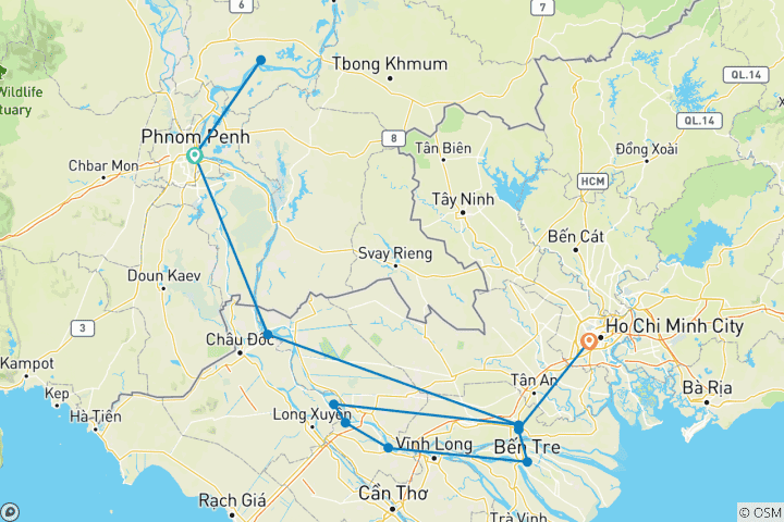 Kaart van 10-daagse meanderende majestueuze Mekong cruise 2026-2027