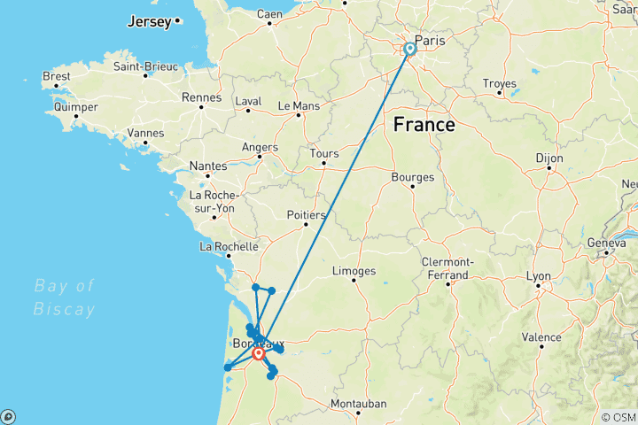 Kaart van Prachtige Bordeaux met hoogtepunten van Parijs 2027
