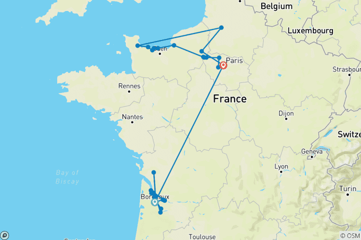 Karte von Normandie & Juwelen der Seine & Schönes Bordeaux - 21 Tage (von Bordeaux bis Paris)