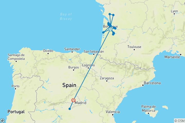 Mapa de Precioso Burdeos con Madrid 2027