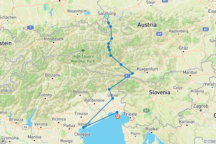 Carte du circuit Piste cyclable Alpe-Adria, Salzbourg-Grado