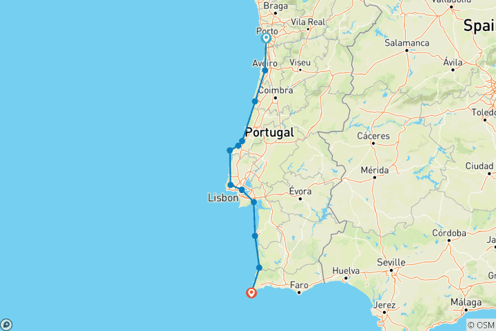 Carte du circuit Porto - Sagres sportlich