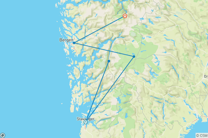 Mapa de Caminando por los fiordos del sur de Noruega