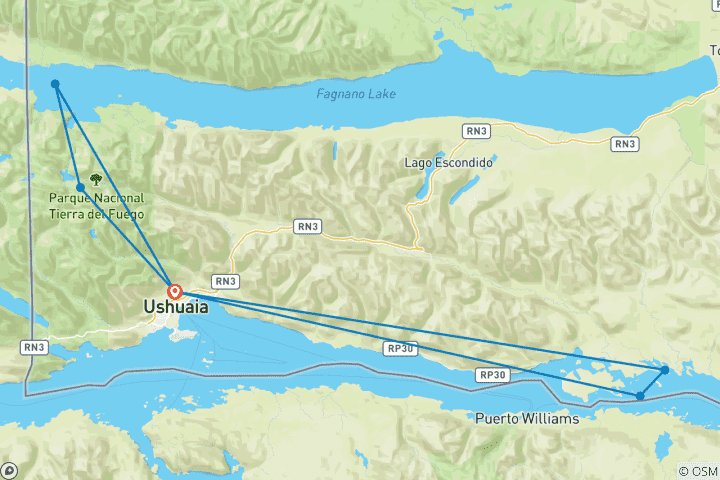 Mapa de Aventura en Ushuaia: Naturaleza, Senderismo y Maravillas del Canal Beagle